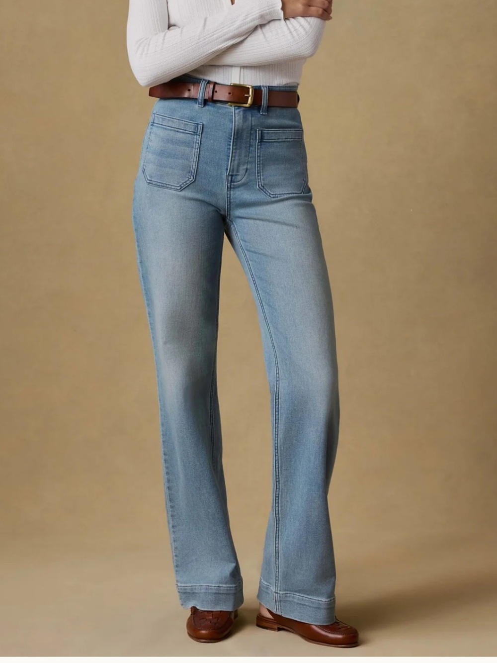 Faherty Stretch Terry Patch Pocket High Rise Flare Jeans Light Wash 25